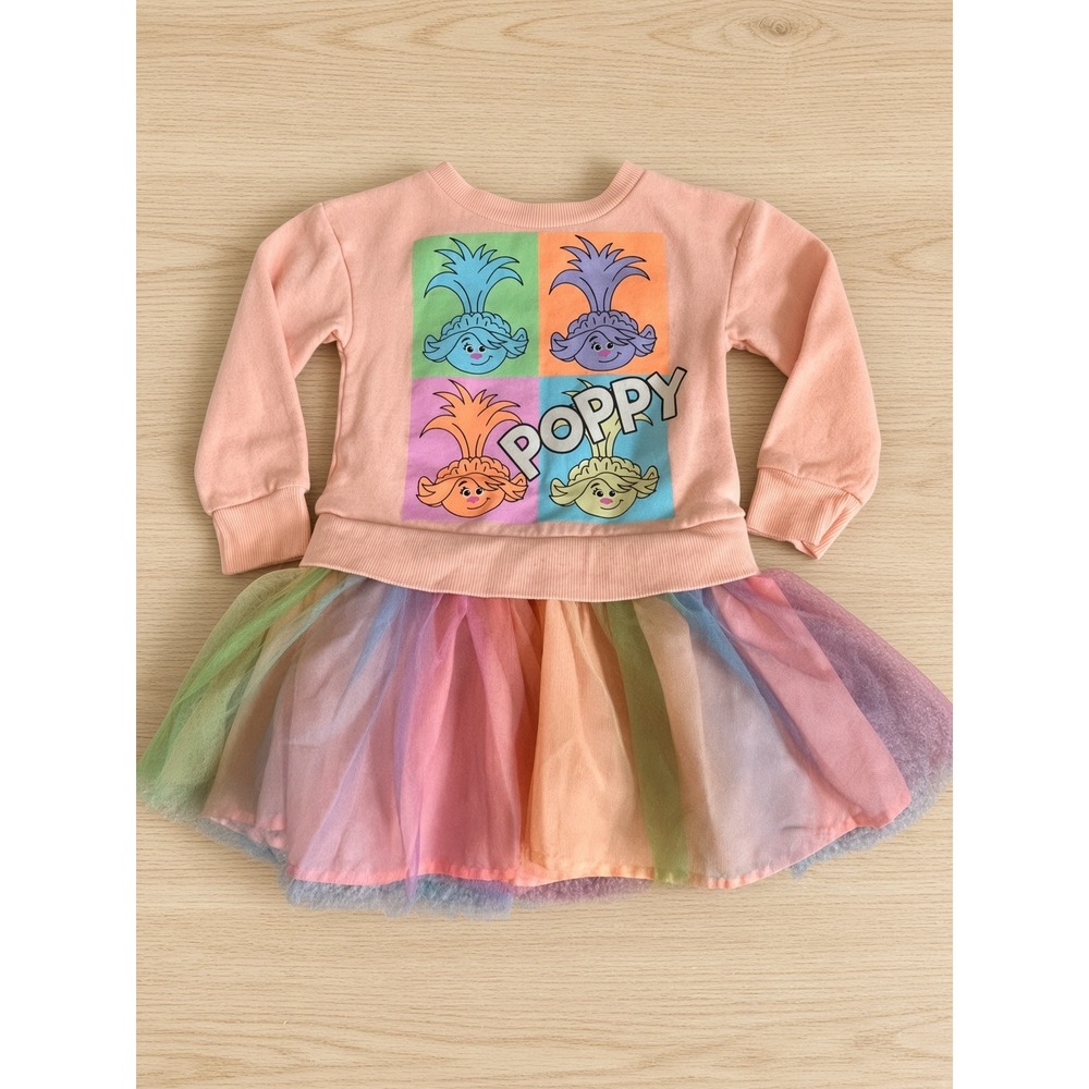 DreamWorks Trolls Band Together Poppy Sweatshirt Tutu Dress Peach Rainbow 2T